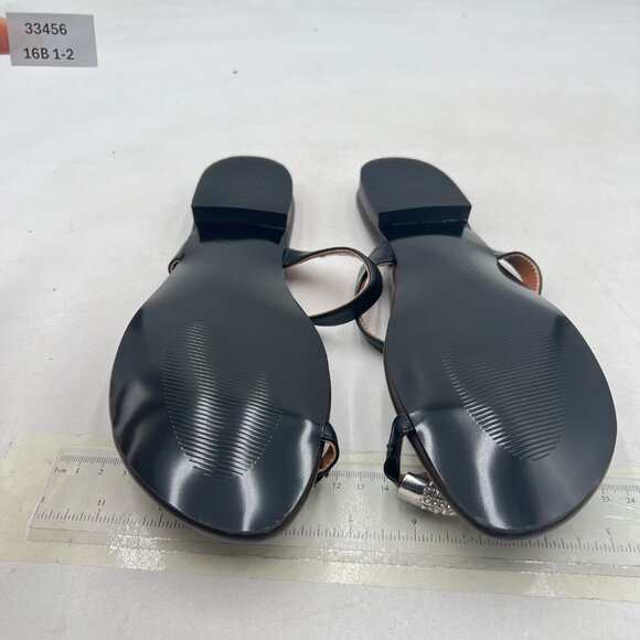 FSJ Black/Brown Simple Low Heel Toe Ring Sandals with Crystal - Picture 6 of 7